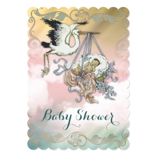Elegant Vintage Stork Baby Shower 5x7 Paper Invitation Card