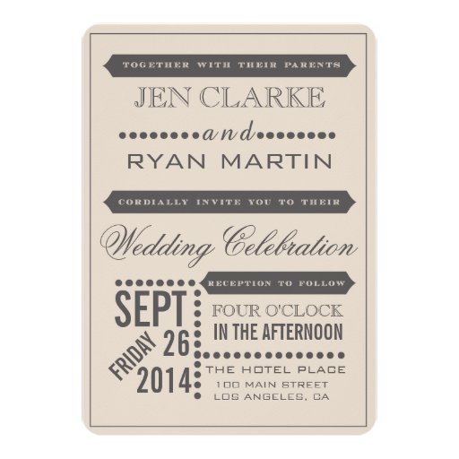 Modern Script Beige & Grey Wedding Invitation 5" X 7" Invitation Card