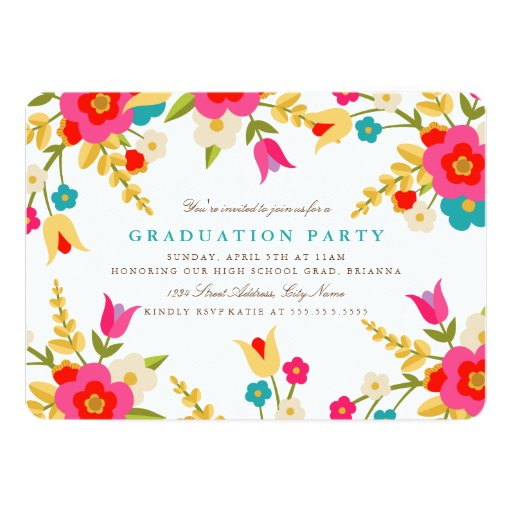 Country Flowers Graduation Party Invite 5" X 7" Invitation Card