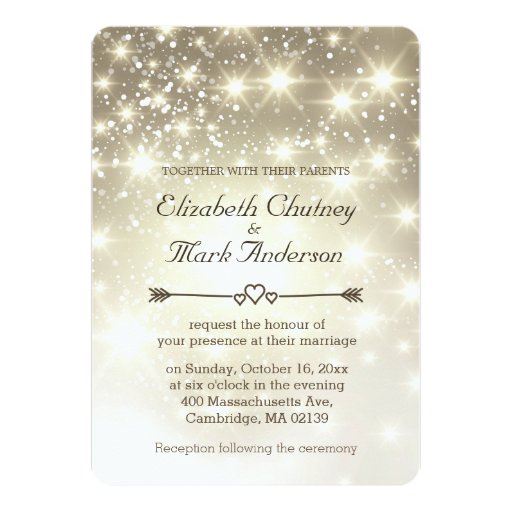 Gold Glitter Sparkles Wedding 5x7 Paper Invitation Card (front side)