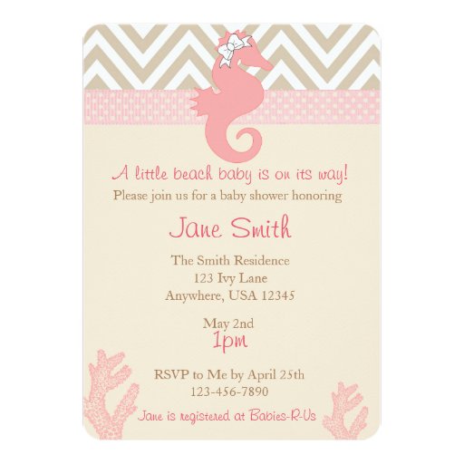 Beach Baby Seahorse Baby Shower Invitation 5" X 7" Invitation Card (front side)