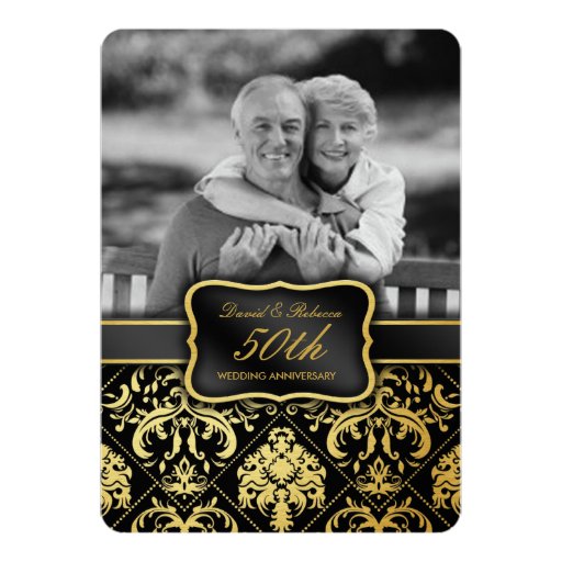 Elegant Gold Damask 50th Wedding Anniversary 5x7 Paper Invitation Card