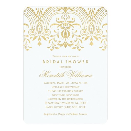 Bridal Shower Invitations | Gold Vintage Glamour 5" X 7" Invitation Card