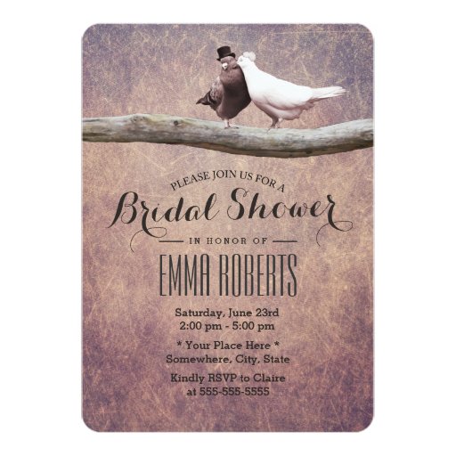 Vintage Grunge Love Birds Bridal Shower 5x7 Paper Invitation Card (front side)
