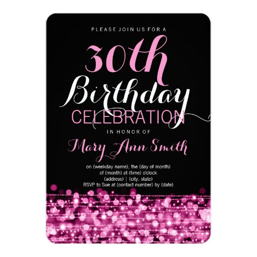 Elegant 30th Birthday Party Sparkles Pink 5x7 Paper Invitation Card (front side)