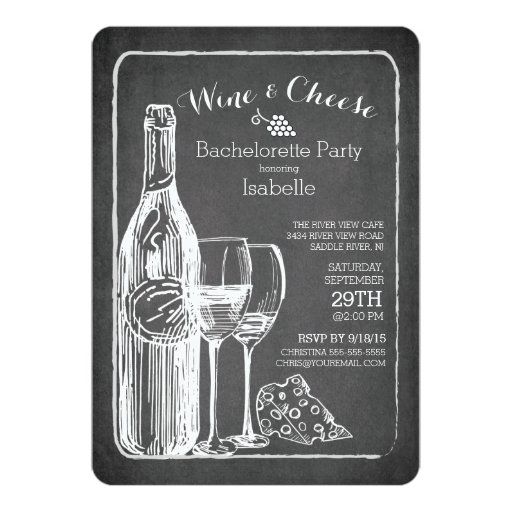 Modern Wine & Cheese Bachelorette Party Invitation 5" X 7" Invitation Card (front side)