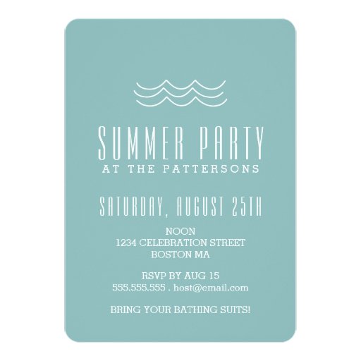 Modern Waves Summer Pool Party Invitation 5" X 7" Invitation Card (front side)