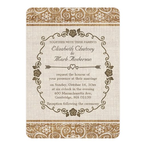 Rustic Burlap Lace Wedding 5x7 Paper Invitation Card