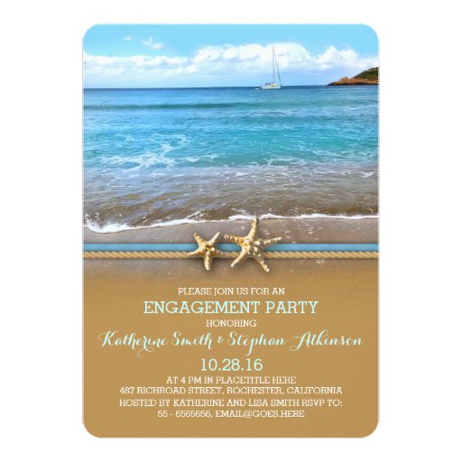Beach sea engagement party invitations 5" x 7" invitation card (front side)