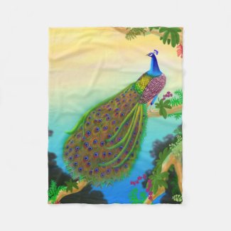 Elegant Blue Indian Peacock Fleece Blanket