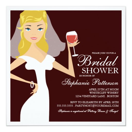 Modern Bride Wine Theme Bridal Shower Invitation 5.25" Square Invitation Card