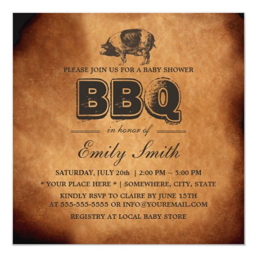 Vintage Pig Roast Baby Shower BBQ Party 5.25x5.25 Square Paper Invitation Card (front side)