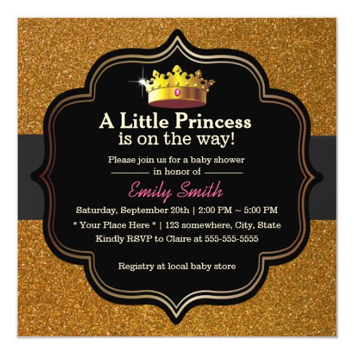 Luxury Gold Little Princess Crown Baby Shower 5.25x5.25 Square Paper Invitation Card