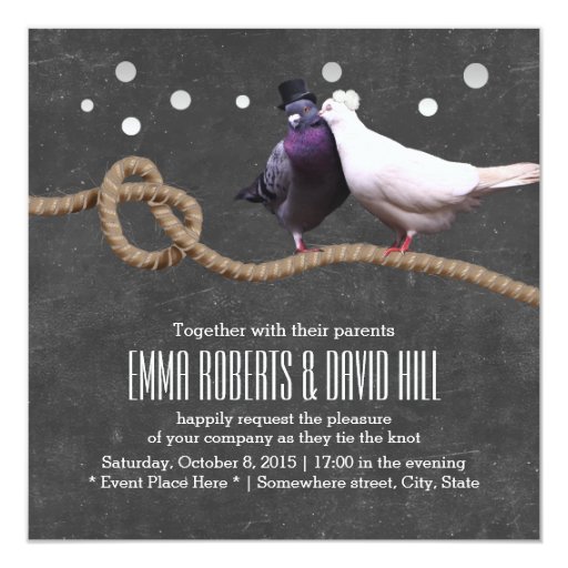 Love Birds & Twine Knot Chalkboard Wedding 5.25x5.25 Square Paper Invitation Card (front side)
