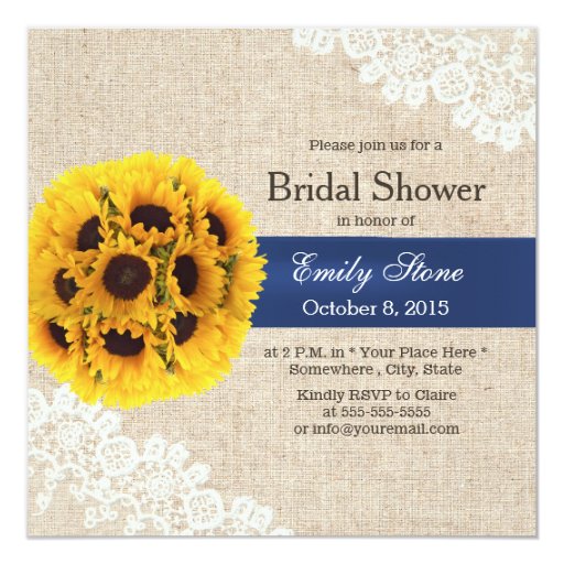 Country Sunflower Balls Lace Burlap Bridal Shower 5.25x5.25 Square Paper Invitation Card (front side)