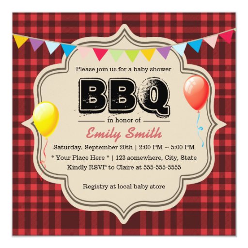 Red Gingham Baby Shower BBQ Party Invitations 5.25" Square Invitation Card