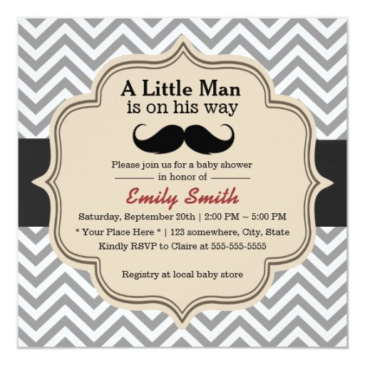 Classy Chevron Mustache Little Man Baby Shower 5.25x5.25 Square Paper Invitation Card (front side)