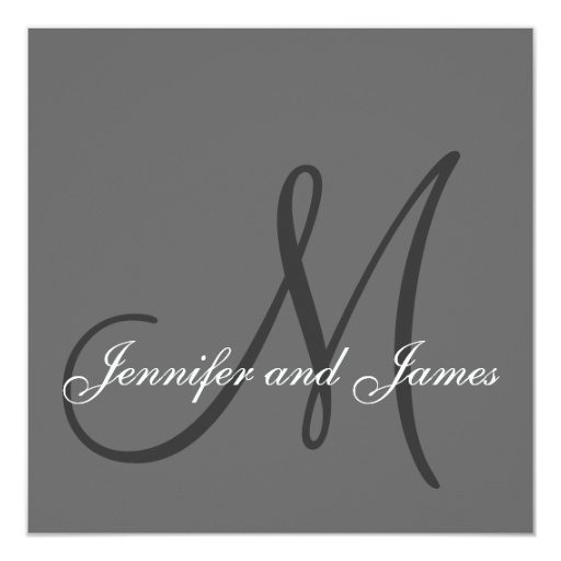 Elegant Wedding Invitations Monogram Names Grey 5.25" Square Invitation Card