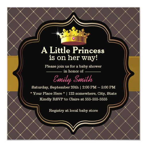 Luxury Diamond Grids Little Princess Baby Shower 5.25x5.25 Square Paper Invitation Ca...