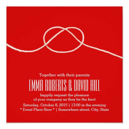 Simple Twine Knot Red Wedding Invitations 5.25" Square Invitation Card (front side)
