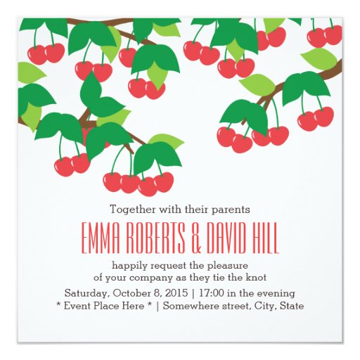 Simple Sweet Cherries Wedding Invitations 5.25" Square Invitation Card