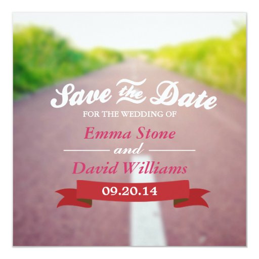 On the Road Save the Date Announcement 5.25" Square Invitation Card (front side)