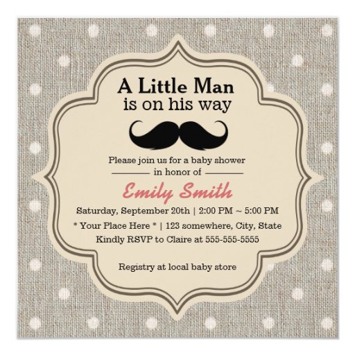 Cute Spots Mustache Boy Baby Shower 5.25x5.25 Square Paper Invitation Card (front side)