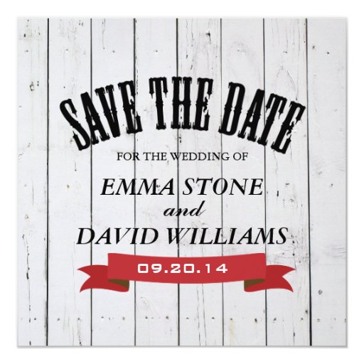 Rustic White Wood Save the Date Announcement 5.25" Square Invitation Card (front side)
