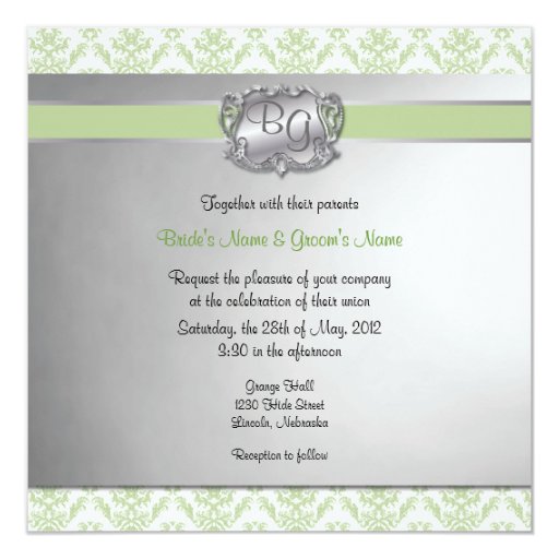 Sage Green & Silver Elegant Wedding Invite 5.25" Square Invitation Card