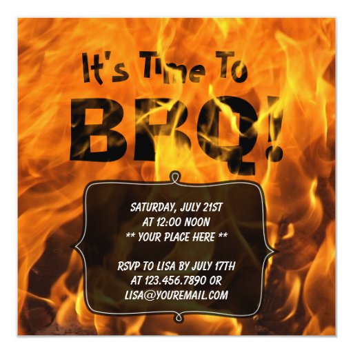 Hot Burning Fire BBQ Summer Party Invitation 5.25" Square Invitation Card (front side)