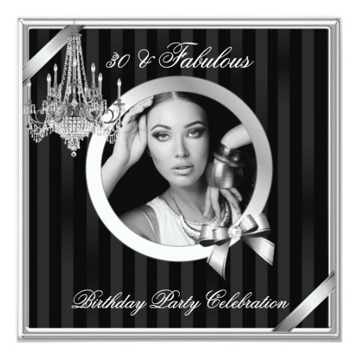 Fabulous 30 Elegant Chandelier Silver Black Photo 5.25x5.25 Square Paper Invitation C...