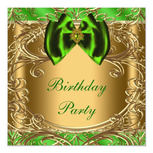 Elegant Emerald Green and Gold Birthday Party 5.25x5.25 Square Paper Invitation Card (front side)