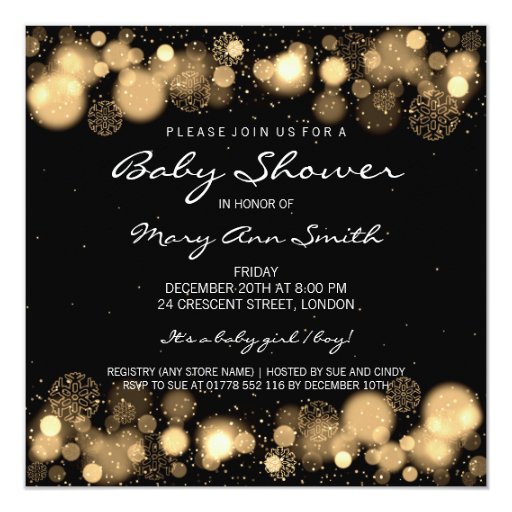Elegant Winter Baby Shower Gold 5.25x5.25 Square Paper Invitation Card