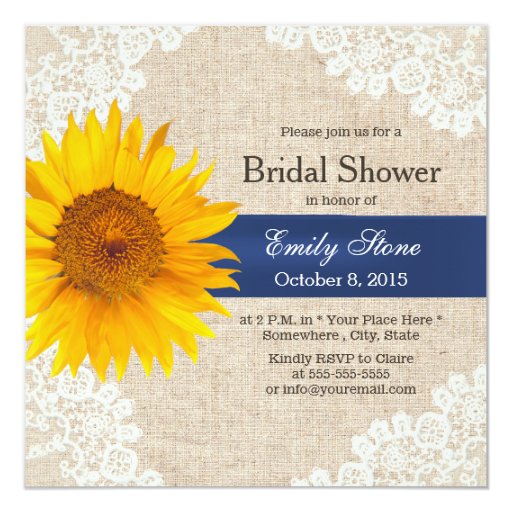 Rustic Lace Sunflower & Burlap Bridal Shower 5.25x5.25 Square Paper Invitation Ca...