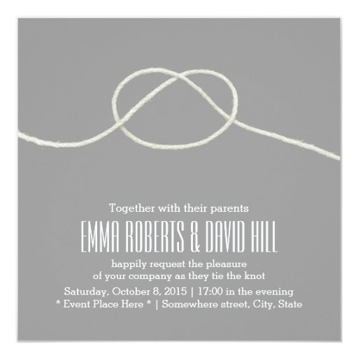 Simple Silver Twine Knot Wedding Invitations 5.25" Square Invitation Card (front side)