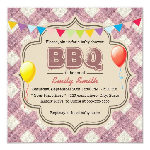 Cute Plaid Baby Shower BBQ Party Invitations 5.25" Square Invitation Card (front side)