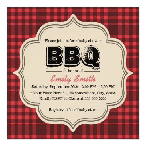 Vintage Red Gingham Baby Shower BBQ Party 5.25x5.25 Square Paper Invitation Card