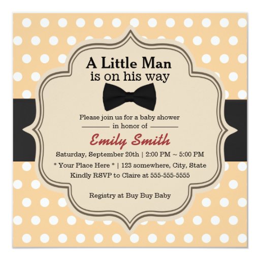 Cute Polka Dots Bow Tie Little Man Baby Shower 5.25x5.25 Square Paper Invitation Card