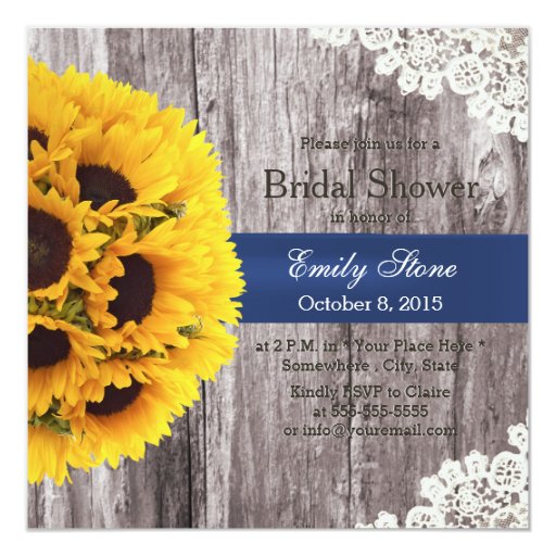 Country Sunflowers Laced Barn Wood Bridal Shower 5.25x5.25 Square Paper Invitation Ca...
