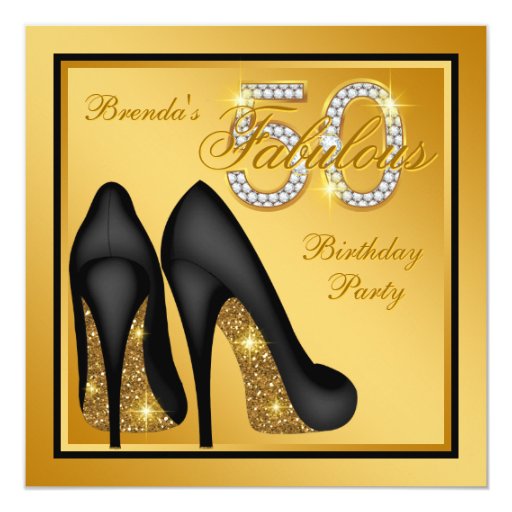 Elegant Gold Fabulous 50th Birthday Party 5.25x5.25 Square Paper Invitation Card (front side)