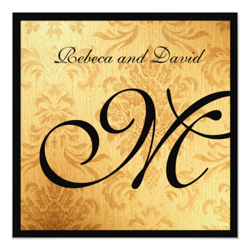 Vintage Gold Elegant Monogram Wedding Invites 5.25" Square Invitation Card