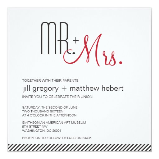 Retro Modern Wedding 5.25x5.25 Square Paper Invitation Card