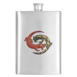 Two Colourful Smiling Salamanders Entwined Cartoon Flask