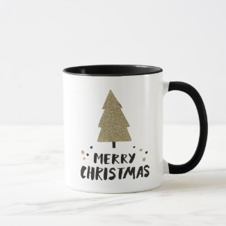 black and white Christmas tree mug