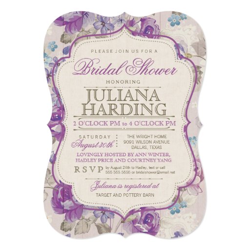 Elegant Purple Floral Bridal Shower Invitation 5" X 7" Invitation Card