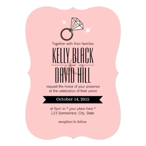 Simple Bright Diamond Ring Pink Wedding 5x7 Paper Invitation Card
