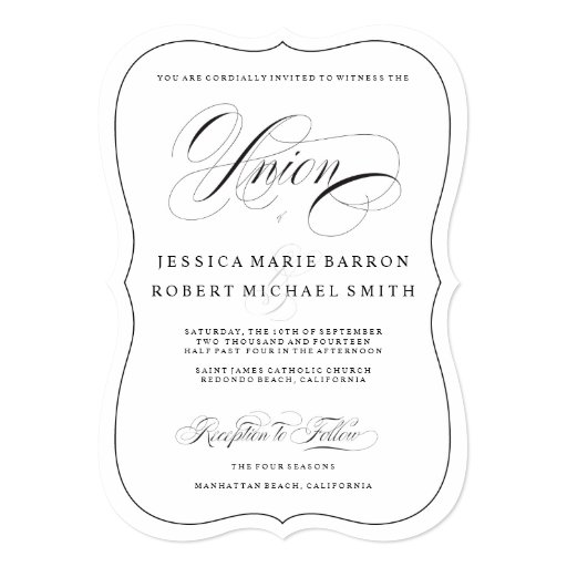 Black on white Elegant Script Wedding Union Invite 5" X 7" Invitation Card