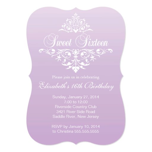 Modern Fancy Purple Sweet Sixteen Birthday Party 5x7 Paper Invitation Card (front side)