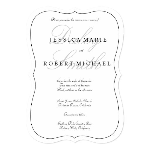 Elegant Type Black & White Wedding Invitation 5" X 7" Invitation Card