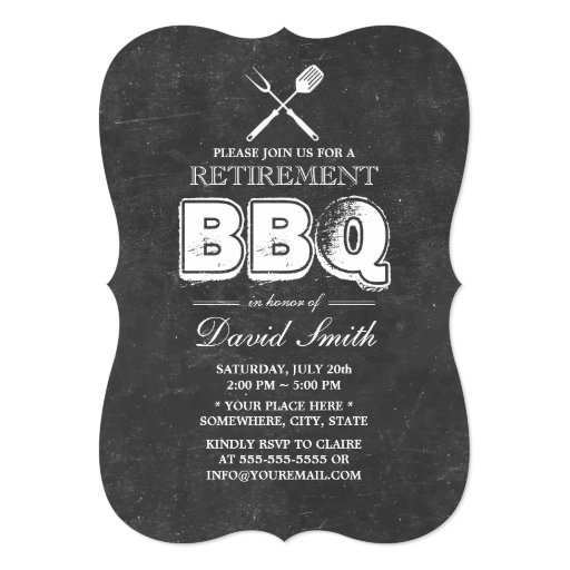Vintage Chalkboard Retirement BBQ Party 5x7 Paper Invitation Card (front side)